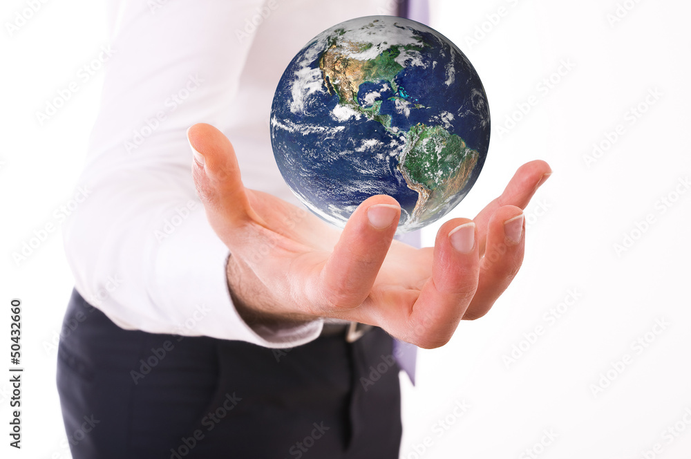 Business man carrying earth. Business man carrying earth.