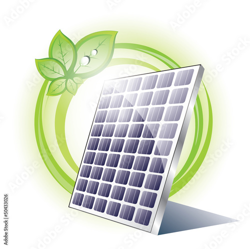 Solar panel with green circles and plant