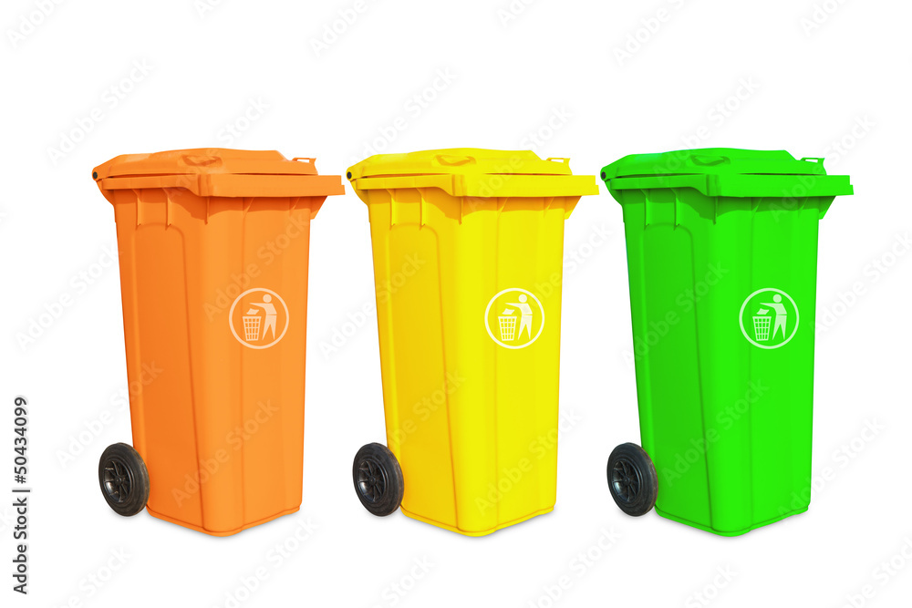 Large three garbage bins with sign Large three garbage bins with sign