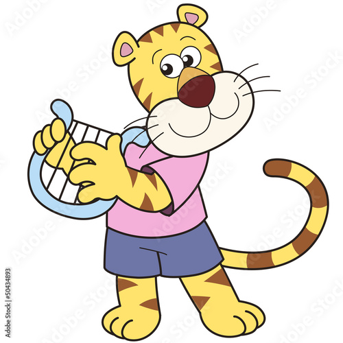 Cartoon Tiger Playing a Harp