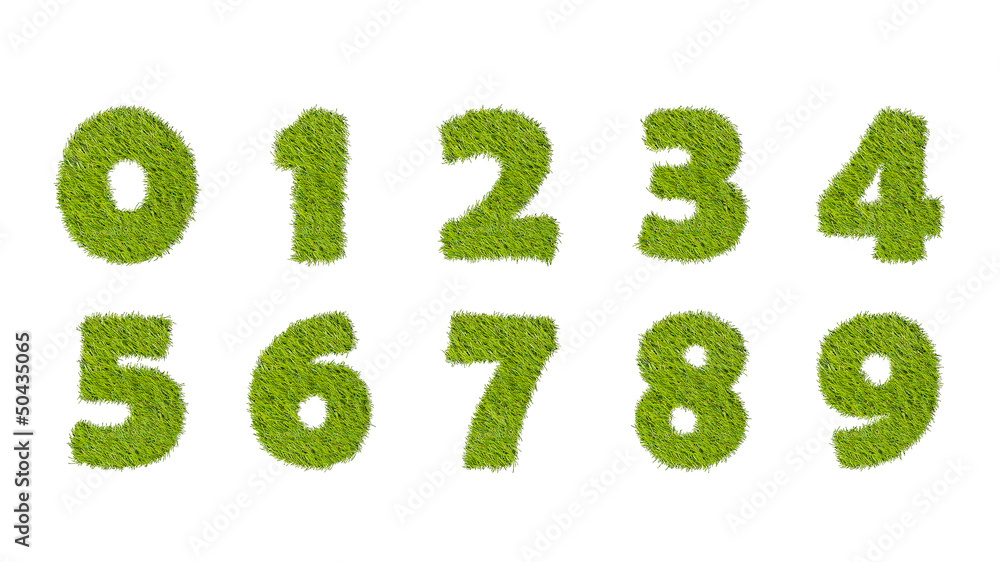 numbers set from the green grass, isolated on white numbers set from the green grass, isolated on white