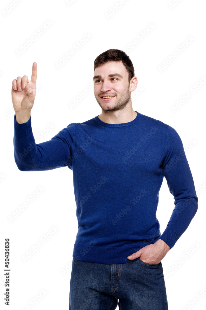 Smiling man pointing, isolated on a white background Smiling man pointing, isolated on a white background