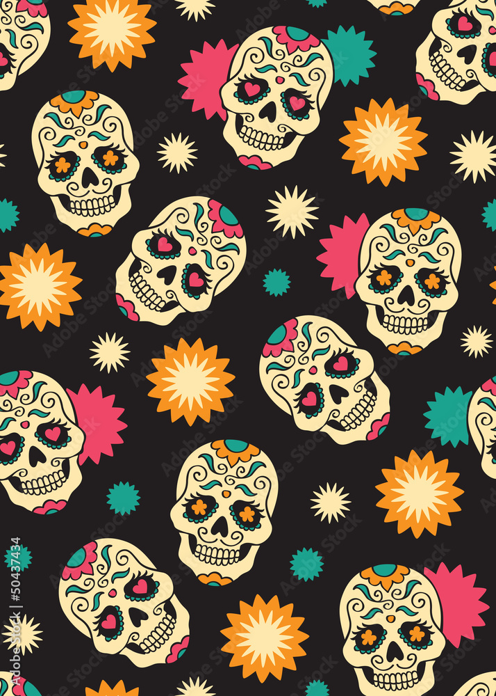 Naklejka premium Seamless with sugar skulls