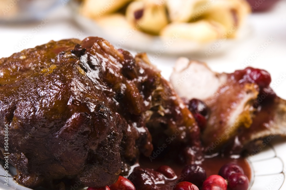 Delicious Scrambled Grilled meat with cranberry sauce Delicious Scrambled Grilled meat with cranberry sauce