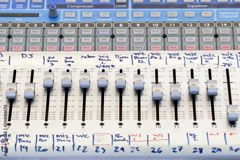 Sound mixer control panel in concert