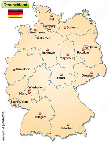 Landkarte von Deutschland mit Bundesl  ndern