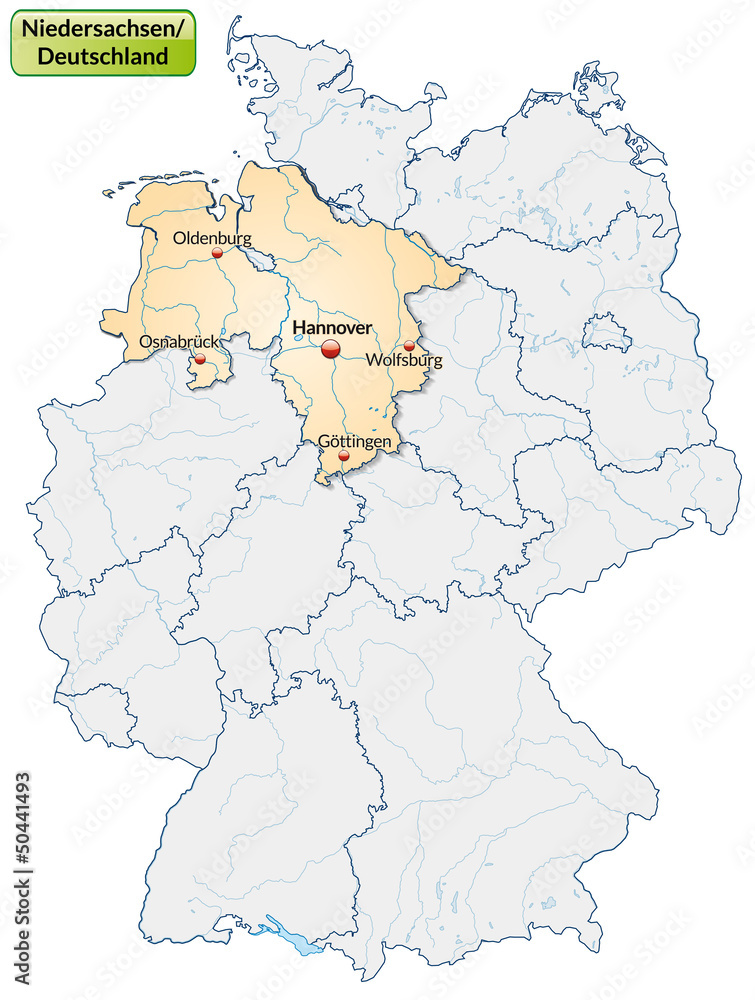 Obraz premium Landkarte von Deutschland und Niedersachsen