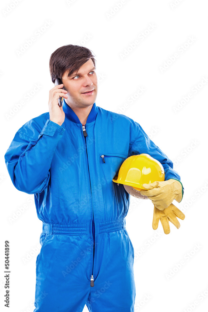 Portrait of a constuction worker talking on phone Portrait of a constuction worker talking on phone