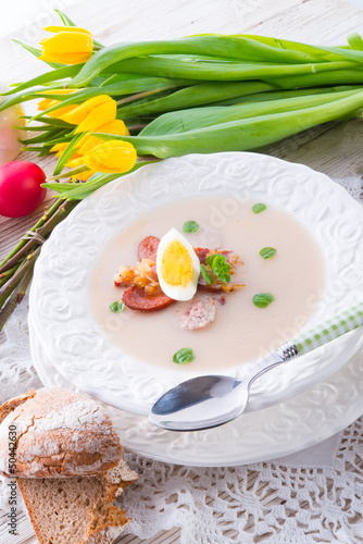 Polish Easter soup with egg and sausage