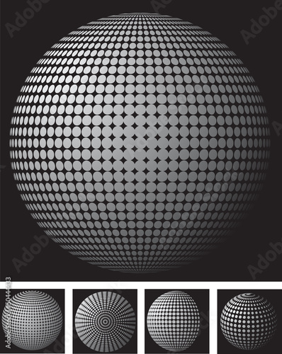set of halftone spheres. vector illustration