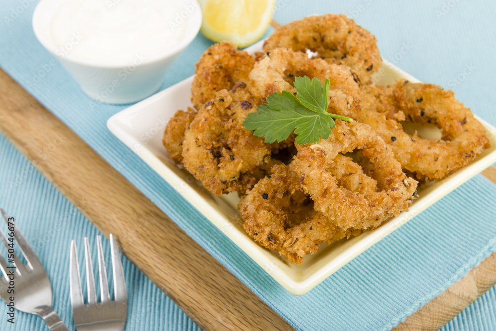 Salt & Pepper Calamari - Fried breaded squid rings & garlic mayo Salt & Pepper Calamari - Fried breaded squid rings & garlic mayo