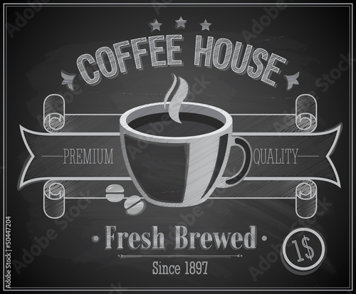 Coffee House card - Chalkboard. Vector illustration.