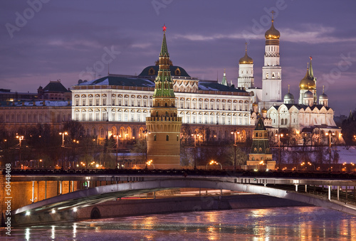 Panorama of the Moscow Kremlin pink dawn