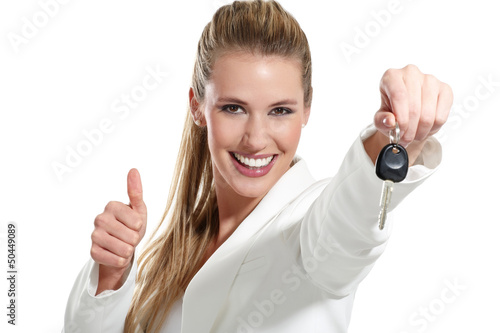 beautiful woma with a keys car