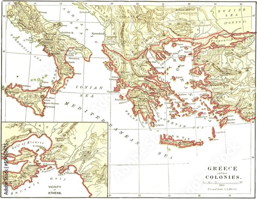 Ancient Greece and colonies vintage map