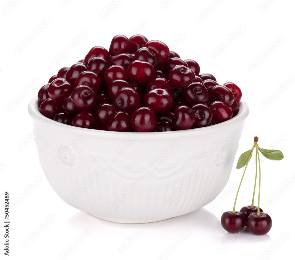 Fresh ripe cherries in bowl Fresh ripe cherries in bowl