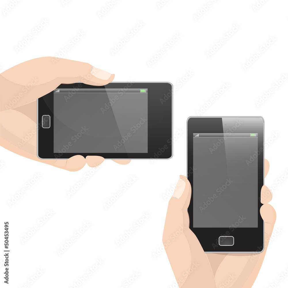 Vertical and Horizontal Smart Phone Vector with Hand holding Vertical and Horizontal Smart Phone Vector with Hand holding