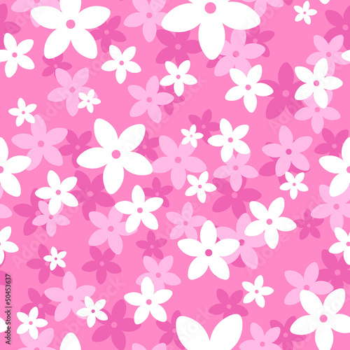 Vector seamless pattern with white and pink flowers.
