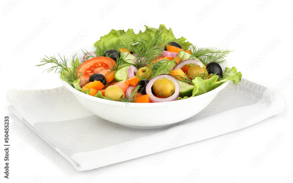 Fresh salad in plate isolated on white