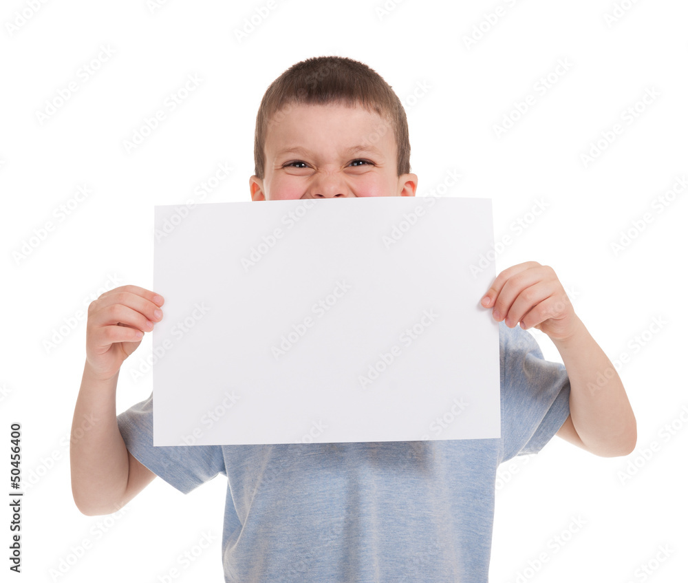 smiled boy with blank sheet paper smiled boy with blank sheet paper