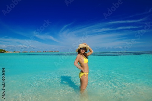 beautiful woman relax on tropical beach