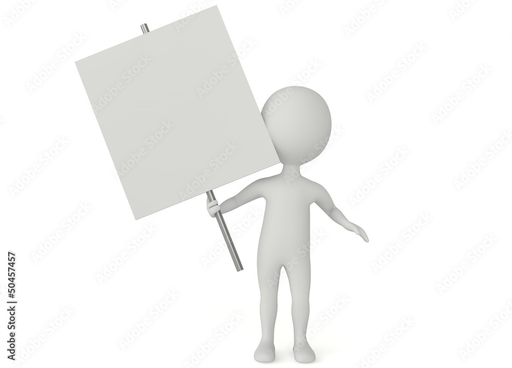 3d humanoid character hold a blank board 3d humanoid character hold a blank board