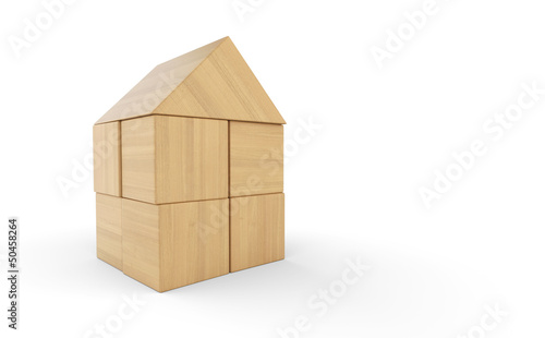 Kleines Holzhaus aus Bauklötzen isoliert 3
