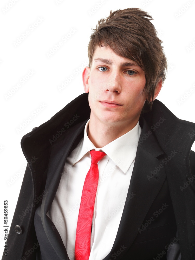 young businessman black suit casual tie on white background young businessman black suit casual tie on white background