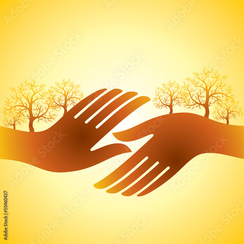 hands shake with tree