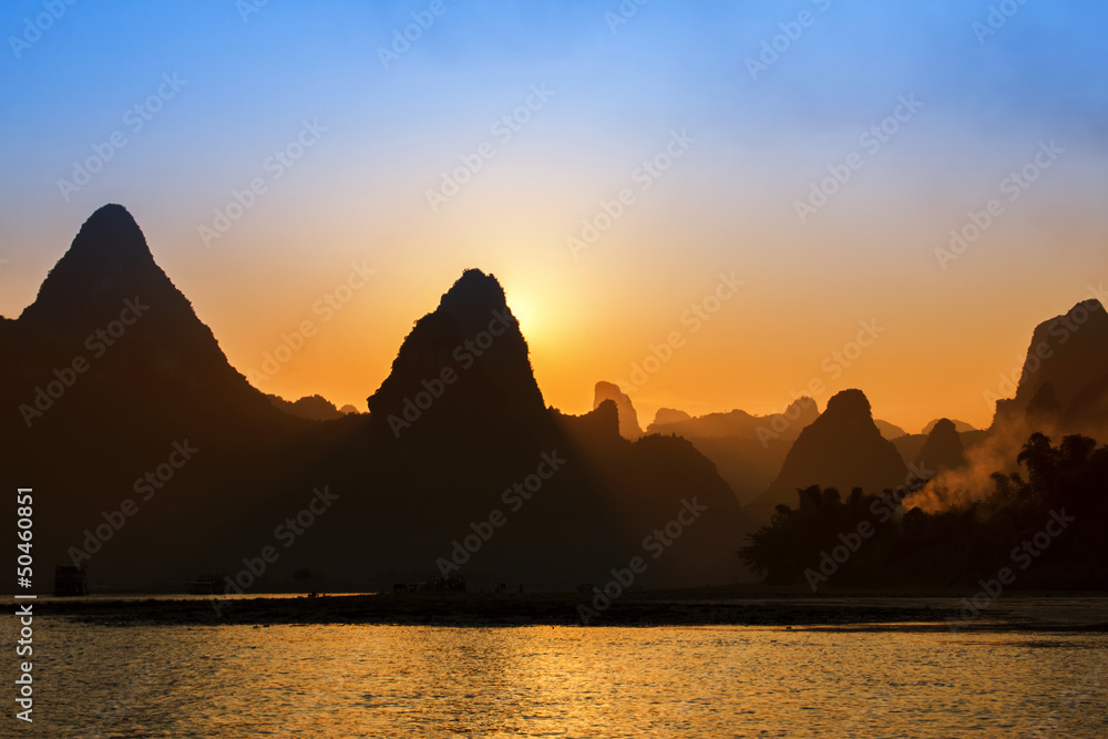 Sunset landscpae of yangshuo in guilin,china