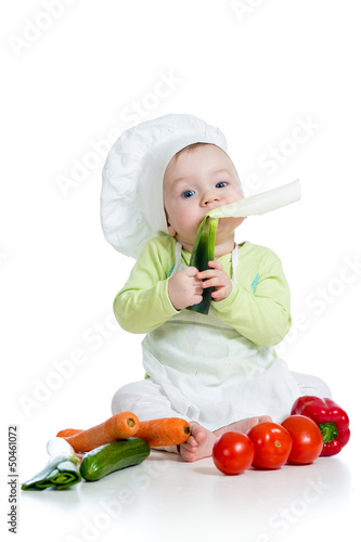 baby boy wearing a chef hat...