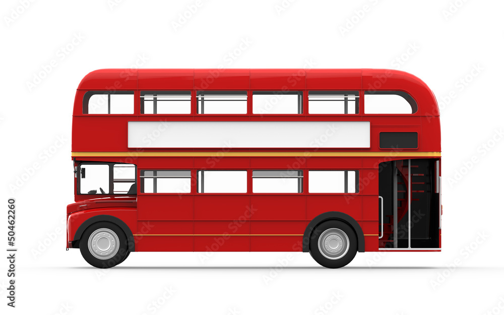 Red Double Decker Bus Isolated on White Background