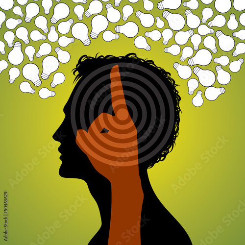 human head with set of bulb, business concept