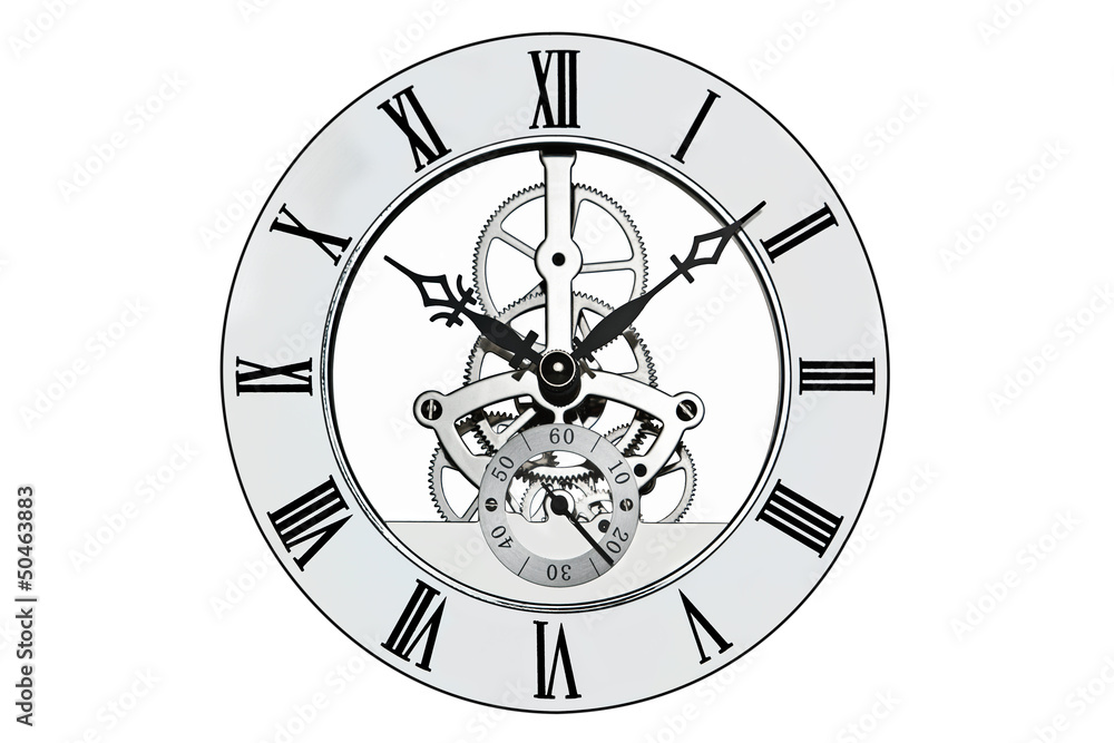 Skeleton clock isolated on white with clipping path. Stock Photo