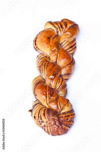 Twisted chocolate bread isolated on white background