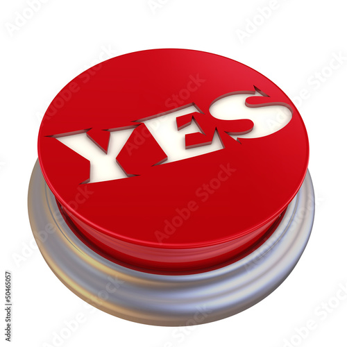 Круглая красная кнопка с надписью YES