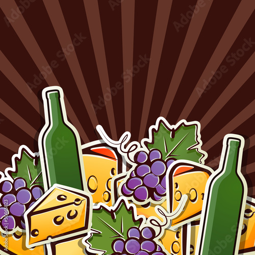 background with wine, grapes and cheese