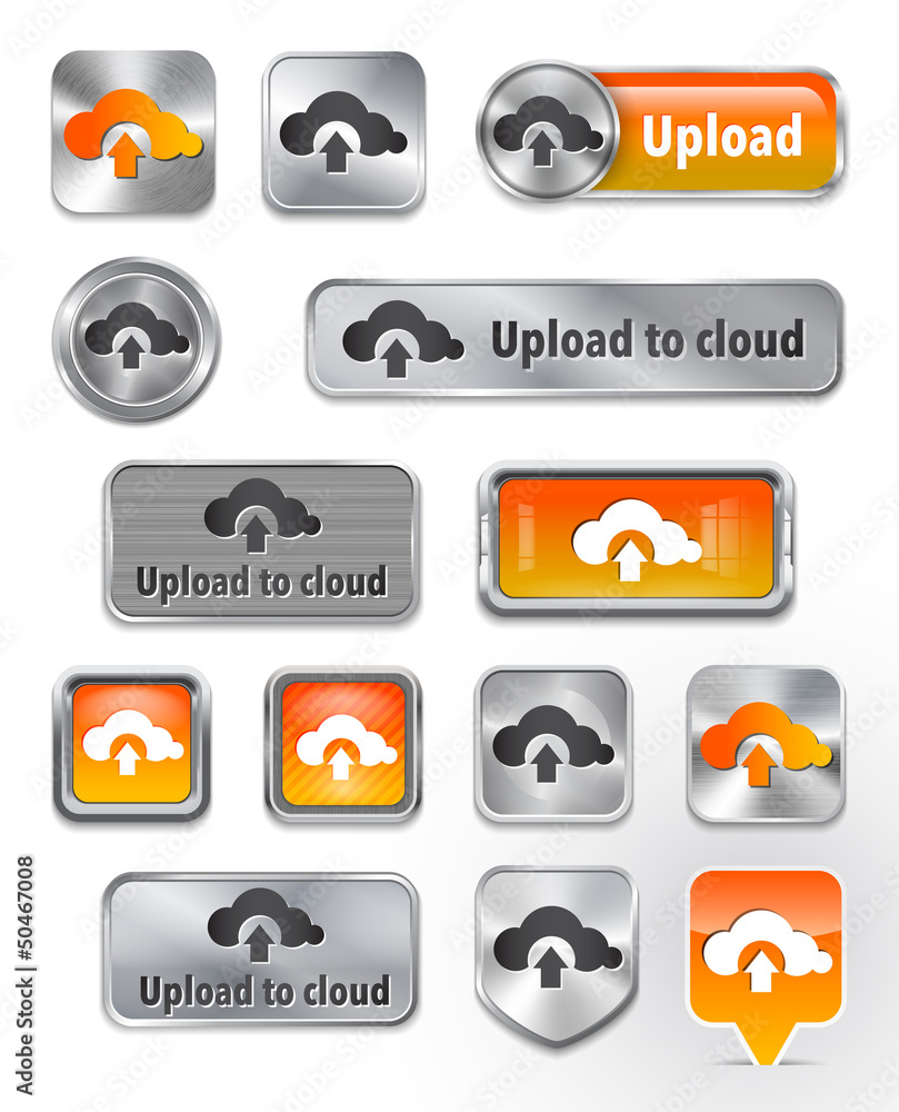 Collection of Upload to cloud metallic and glossy elements Collection of Upload to cloud metallic and glossy elements
