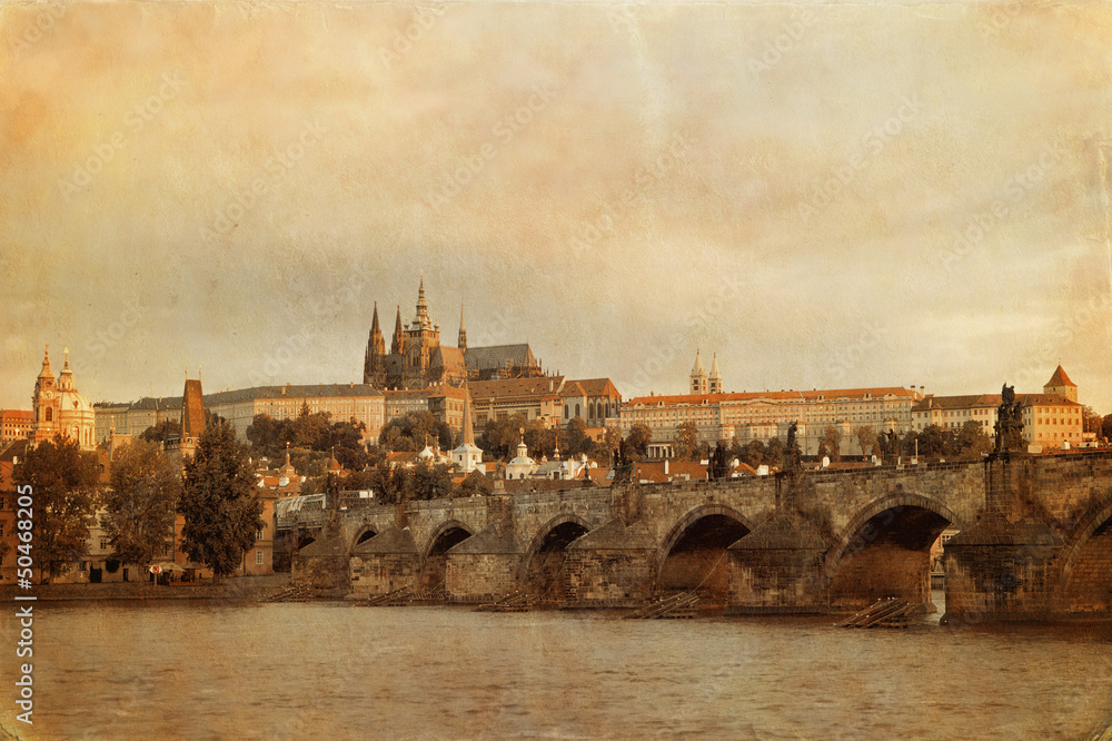Obraz premium Retro style photo of Charles Bridge in Old Prague