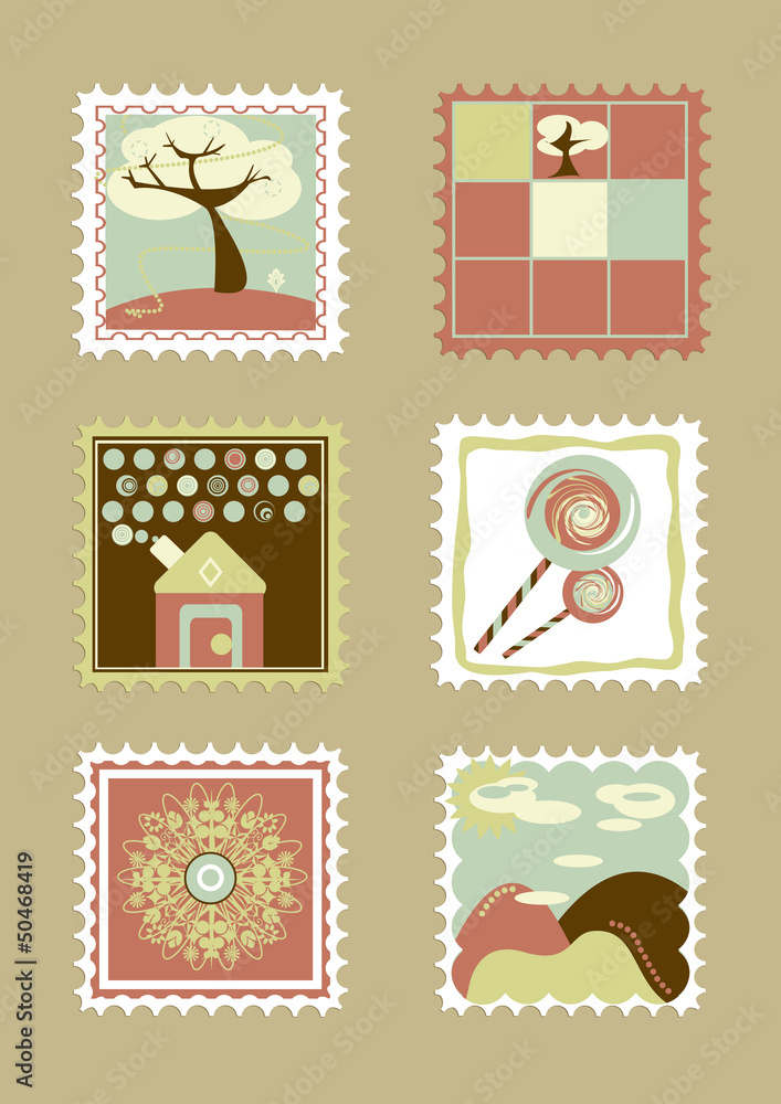 Postcard. Child stamps. illustration