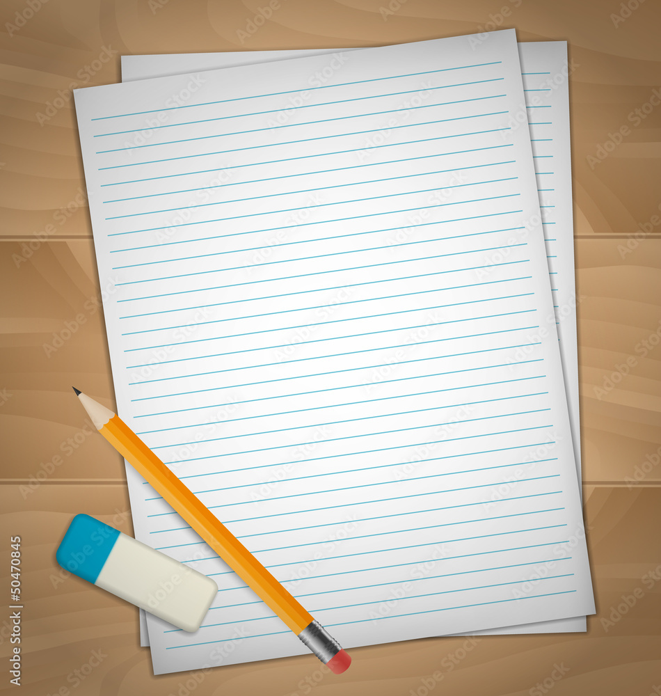Sheets of paper, rubber and pencil Stock Vector | Adobe Stock