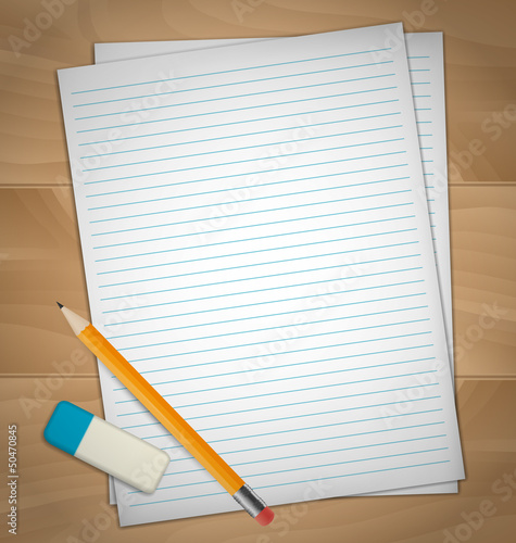 Sheets of paper, rubber and pencil
