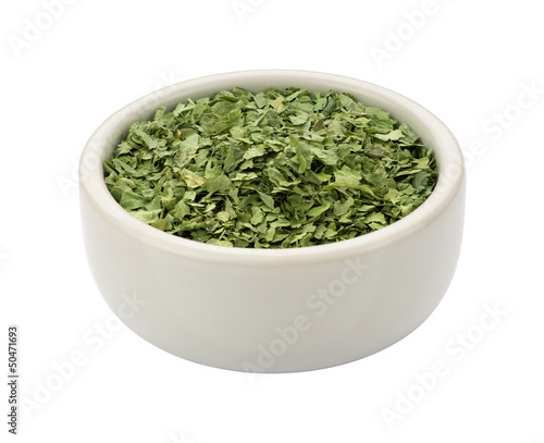 Dried Cilantro in a Bowl isolated