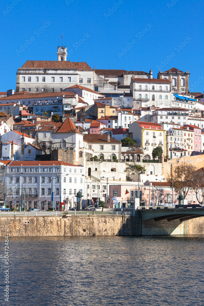 Coimbra, Portugal, Old City View. Sunny Blue Sky