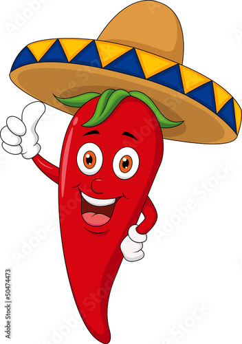 Chili cartoon with sombrero hat