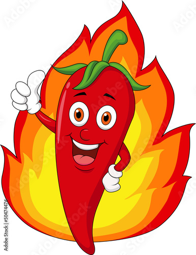 Red chili cartoon with flame