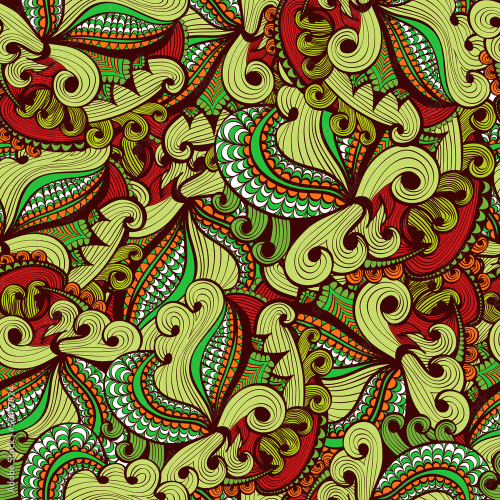 Seamless green floral background with fantasy flowers and swirls Seamless green floral background with fantasy flowers and swirls