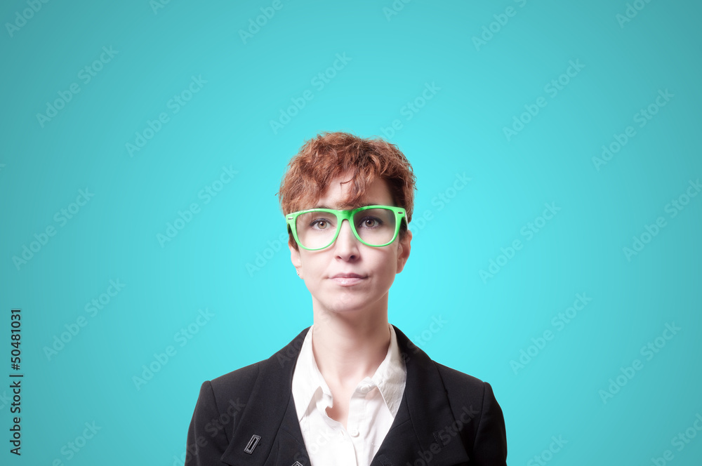 business woman with green eyeglasses