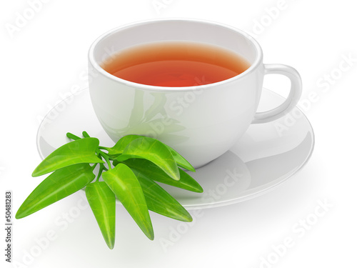 Teacup with leafs isolated