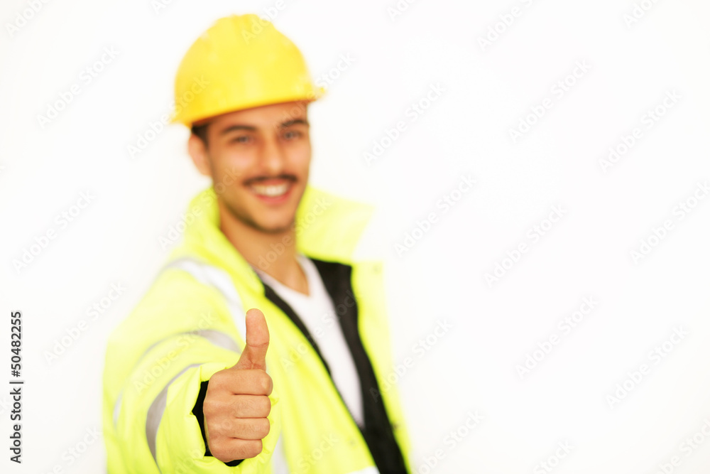 Mann mit Bauhelm Mann mit Bauhelm